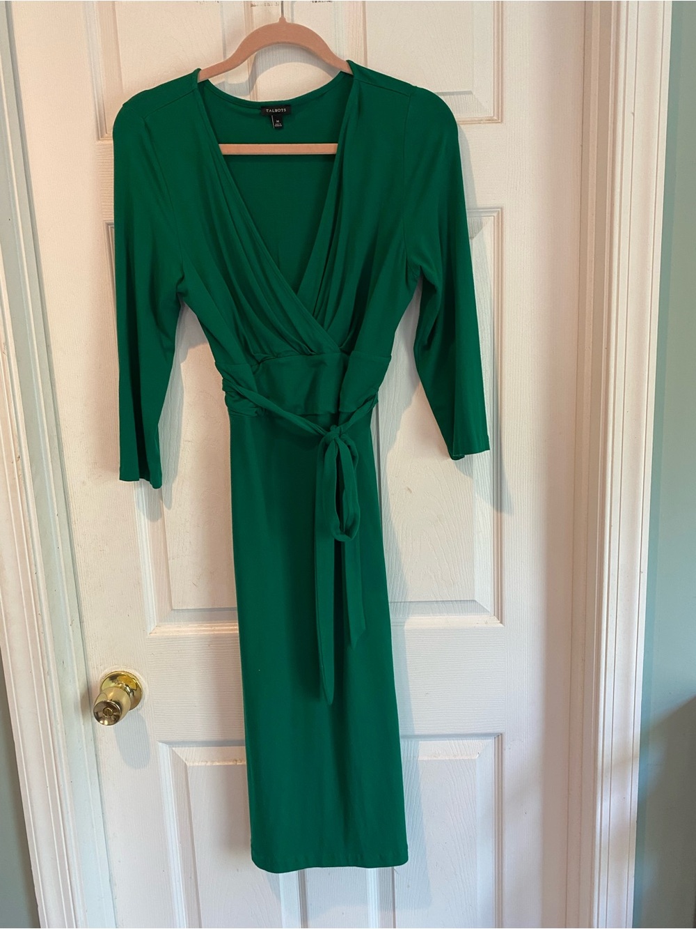 Talbots Deep Green Faux-Wrap Midi Dress
